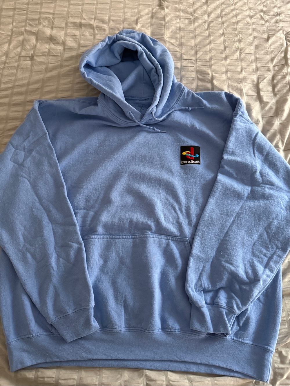 Cactus Jack Travis Scott Light Blue Pullover Hoodie with PlayStation Patch